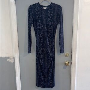 Anatomie Navy Snake-Print Long Sleeve Maxi Dress size Small